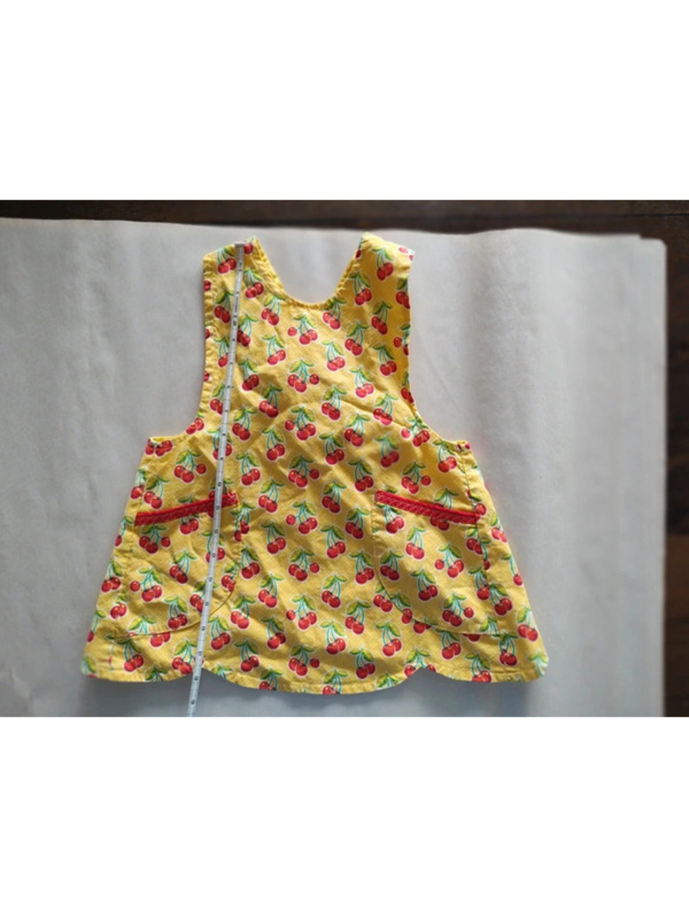 Apron/Pinafore Yellow Cherry Print Dress Cross Back 2T#coquette #cottagecore